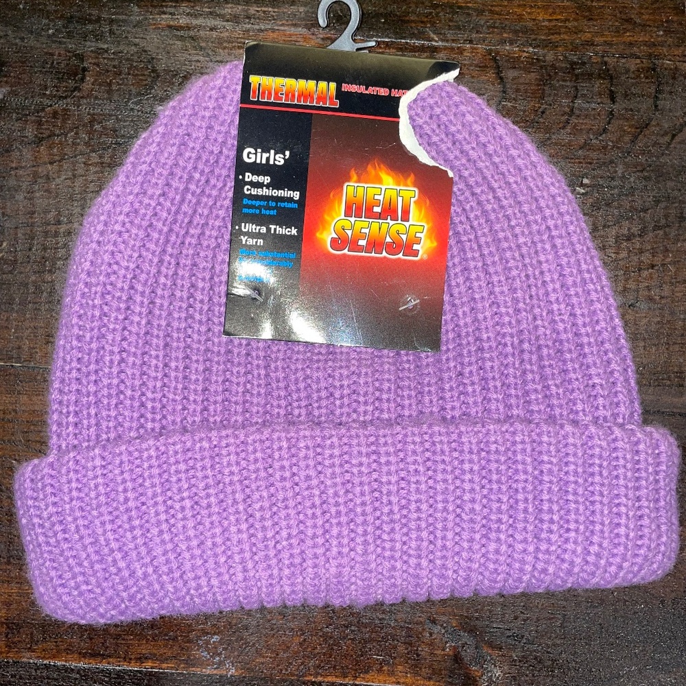Heat Sense Girls Kids Purple Insulated Beanie Cap Hat‎ Thick Knit Stocking Hat